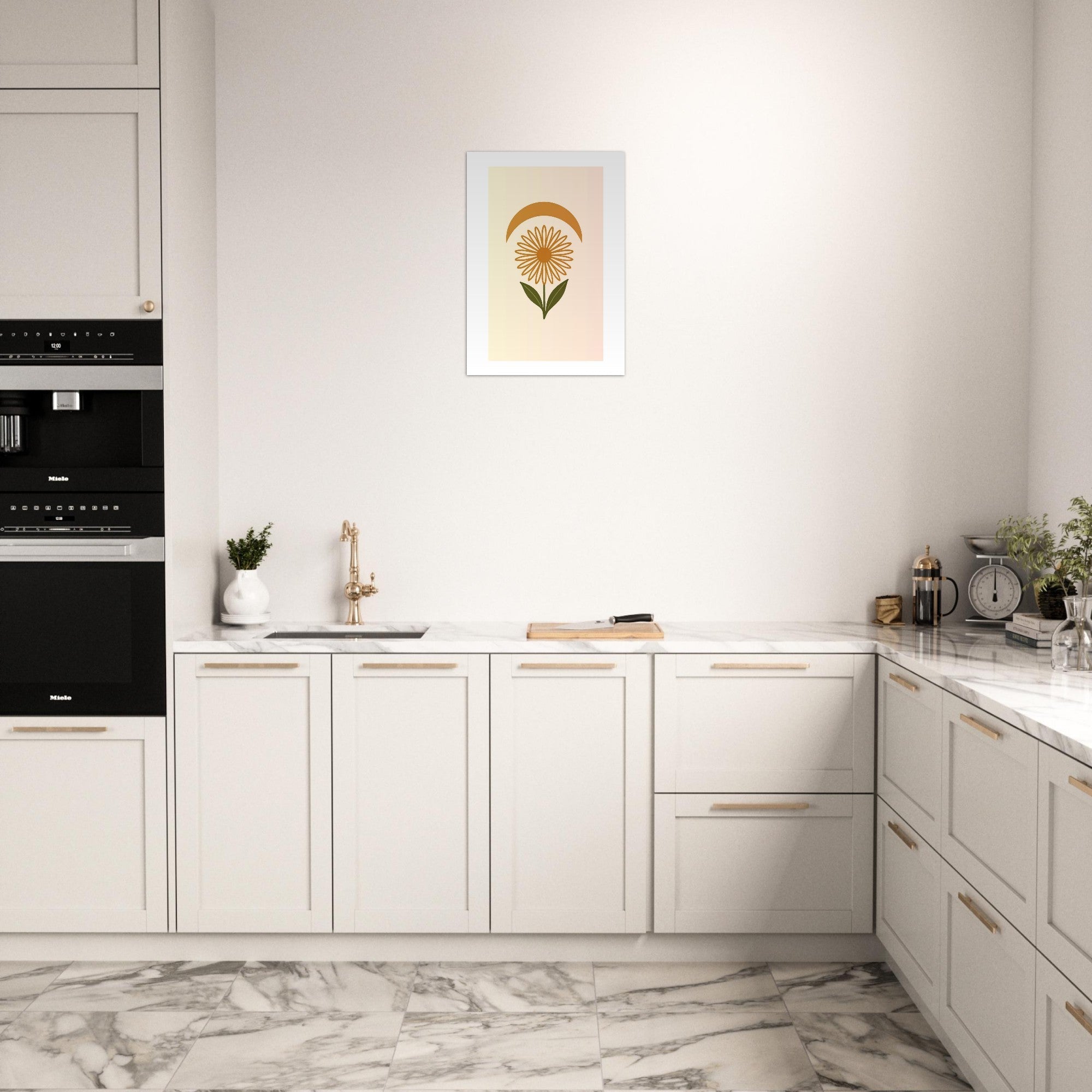 Minimal Flower & Crescent Print - Boho Botanical Poster | Earthy Modern Wall Art