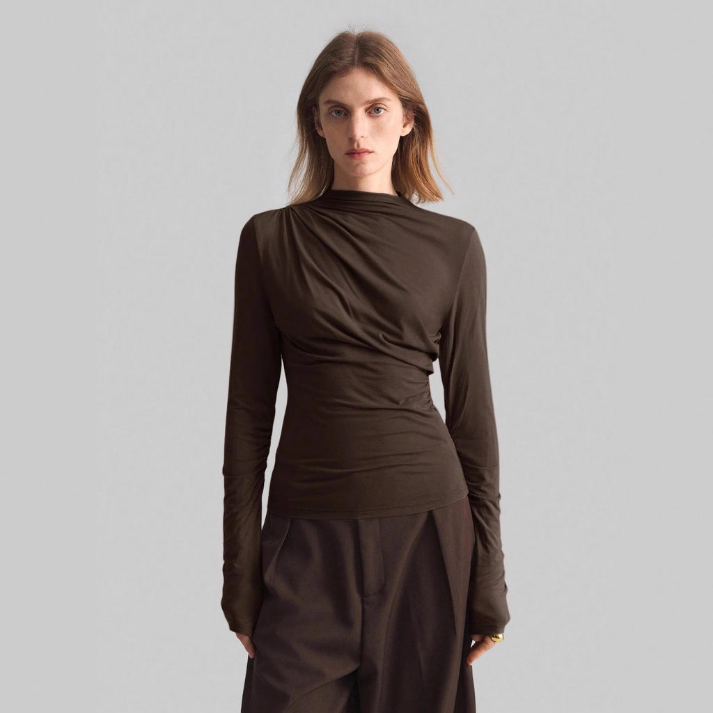 New Asymmetrical Mock-neck Slim-fit Base Top For Women