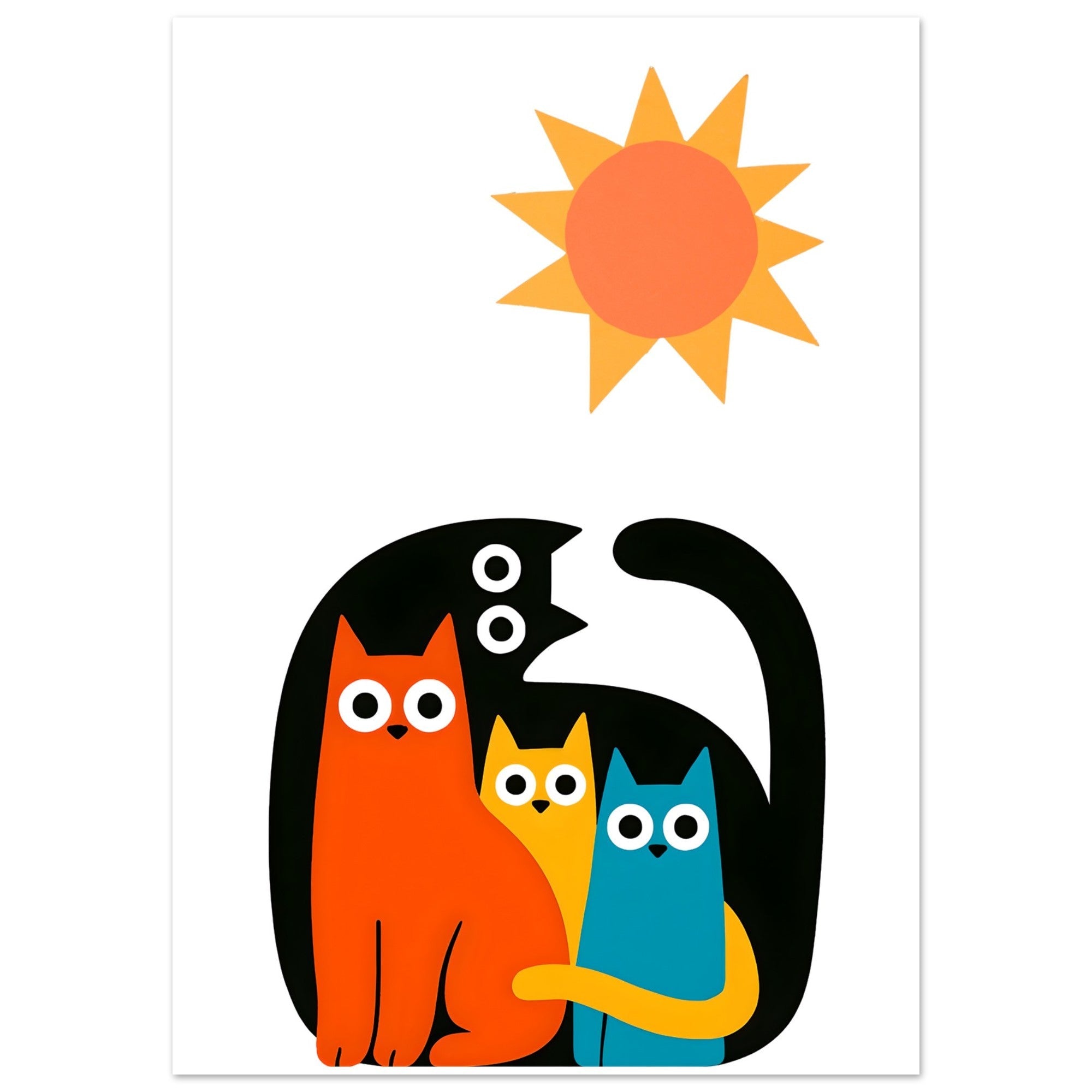 Modern Cat Family Poster - Minimalist Wall Art Print - Colorful Cat Decor for Home & Nursery