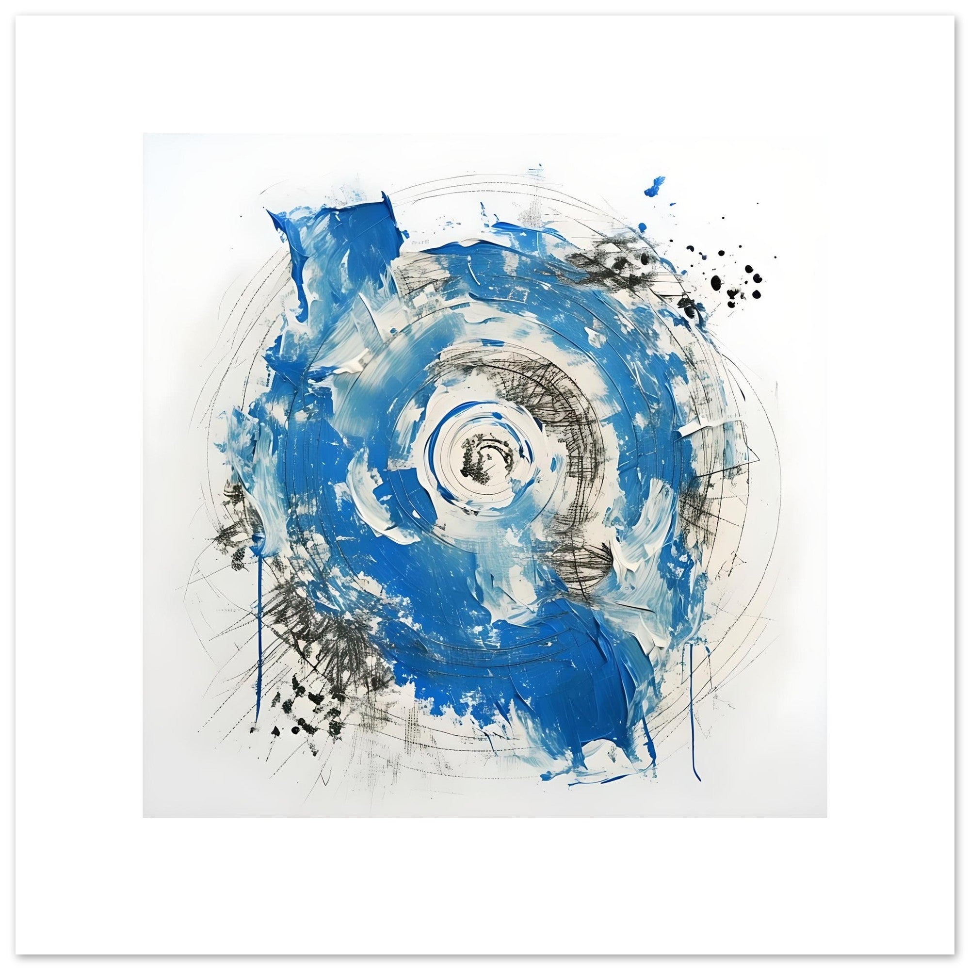 Abstract Blue & White Impasto Art Print – Modern Wall Poster