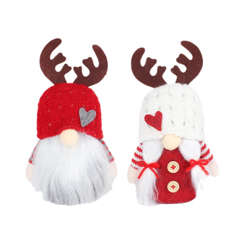 Handmade Scandinavian Christmas Gnome - Rudolf Reindeer Faceless Doll with Knitted Hat & Antlers | Nordic Holiday Table Decoration