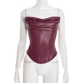 Women's PU Leather Fishbone-Strap Corset Sleeveless Top