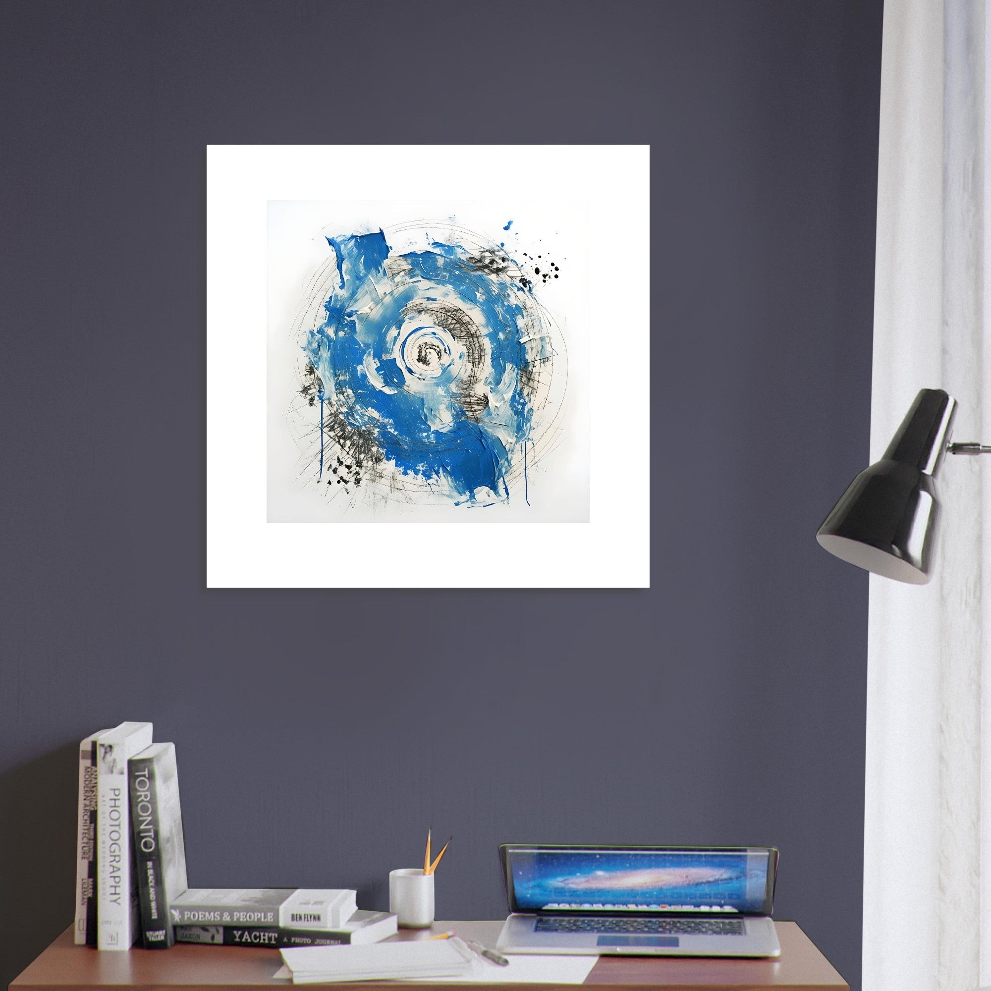 Abstract Blue & White Impasto Art Print – Modern Wall Poster