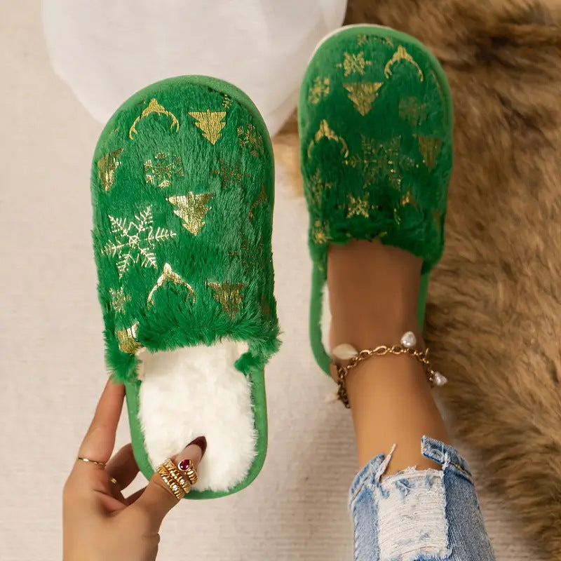 Christmas Plush Closed Toe Open Toe Cotton Slippers