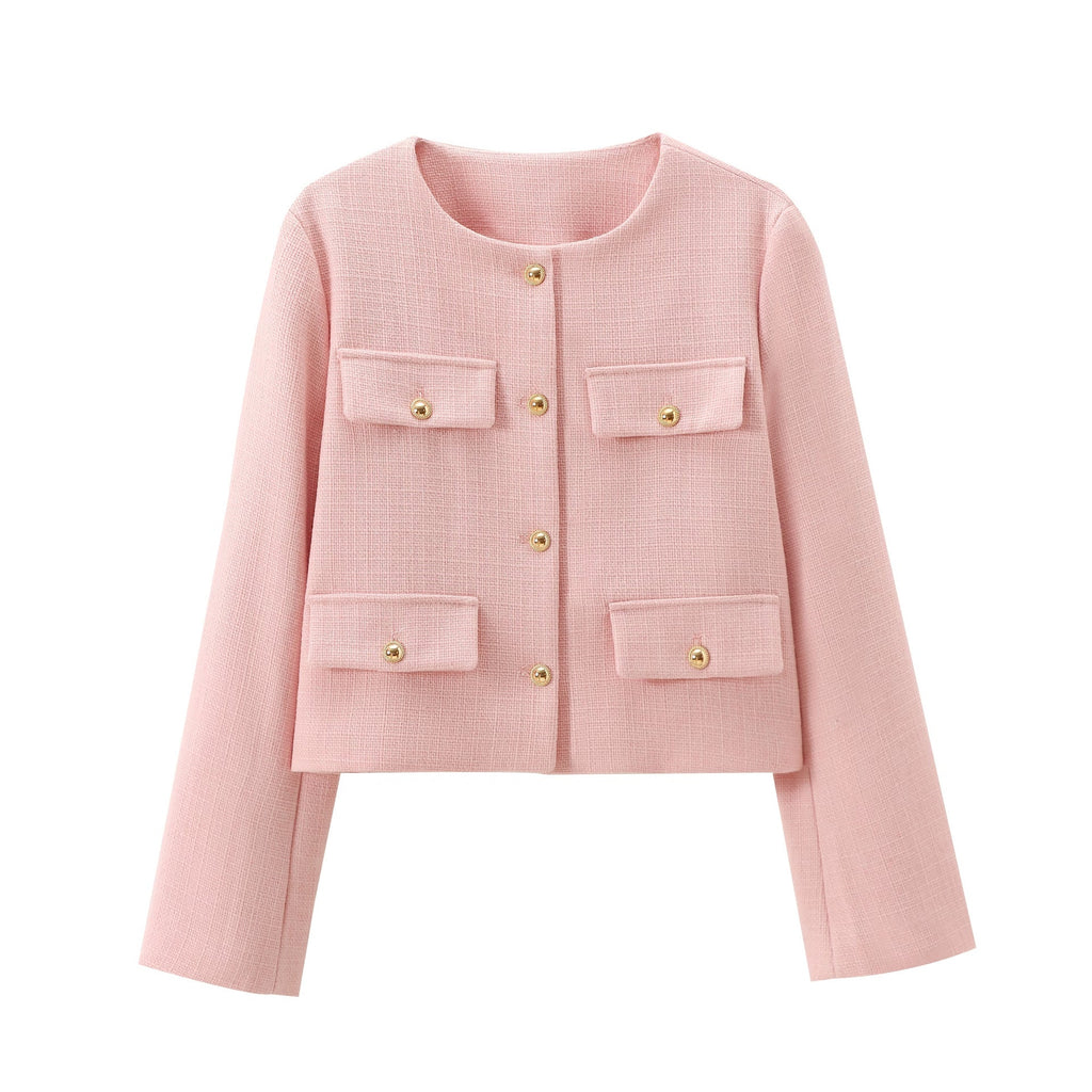 Multi-color Round Neck Casual Short Little Fragrance Style Blazer