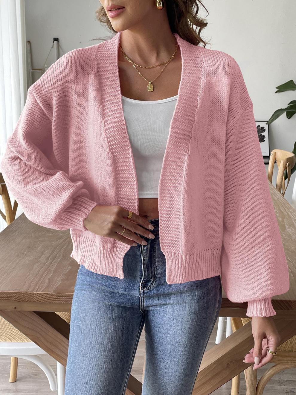 Women's Lantern Sleeve Simple Casual Short Sweater
