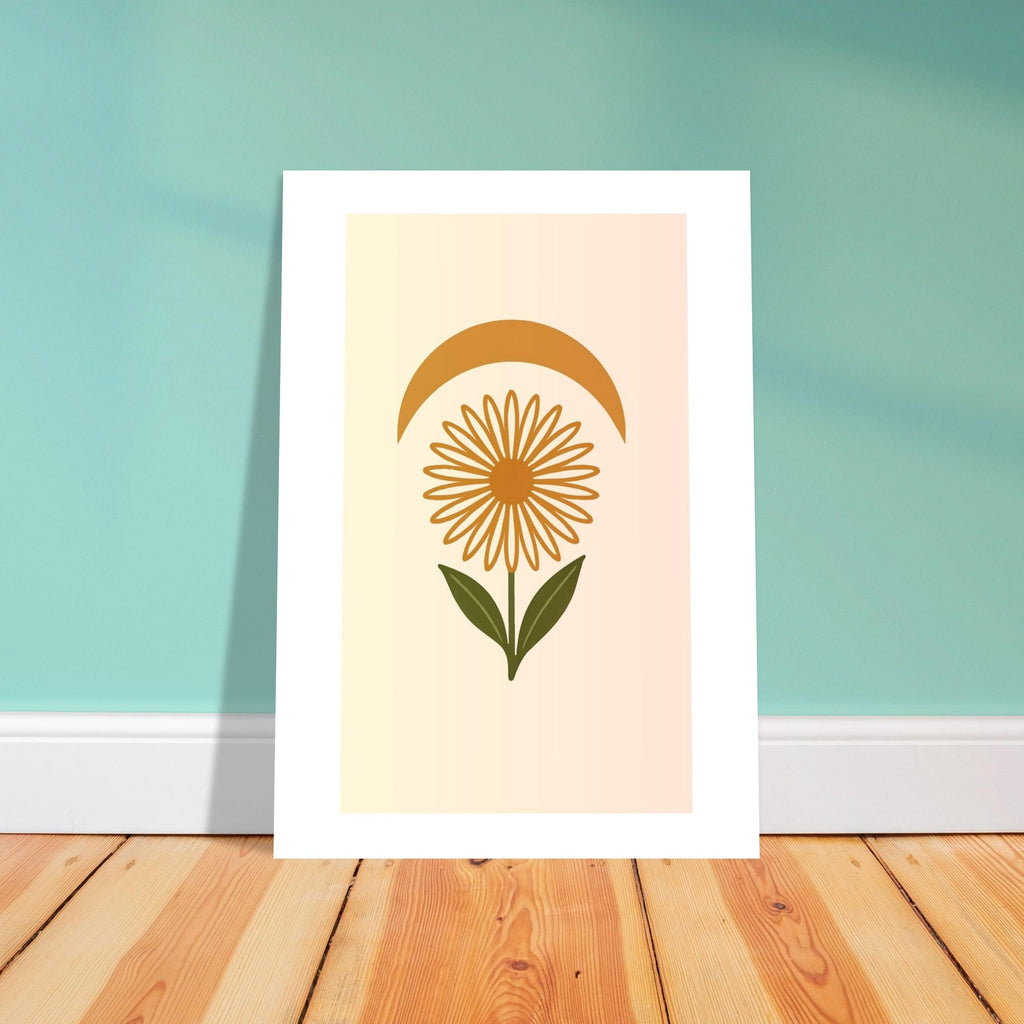 Minimal Flower & Crescent Print - Boho Botanical Poster | Earthy Modern Wall Art