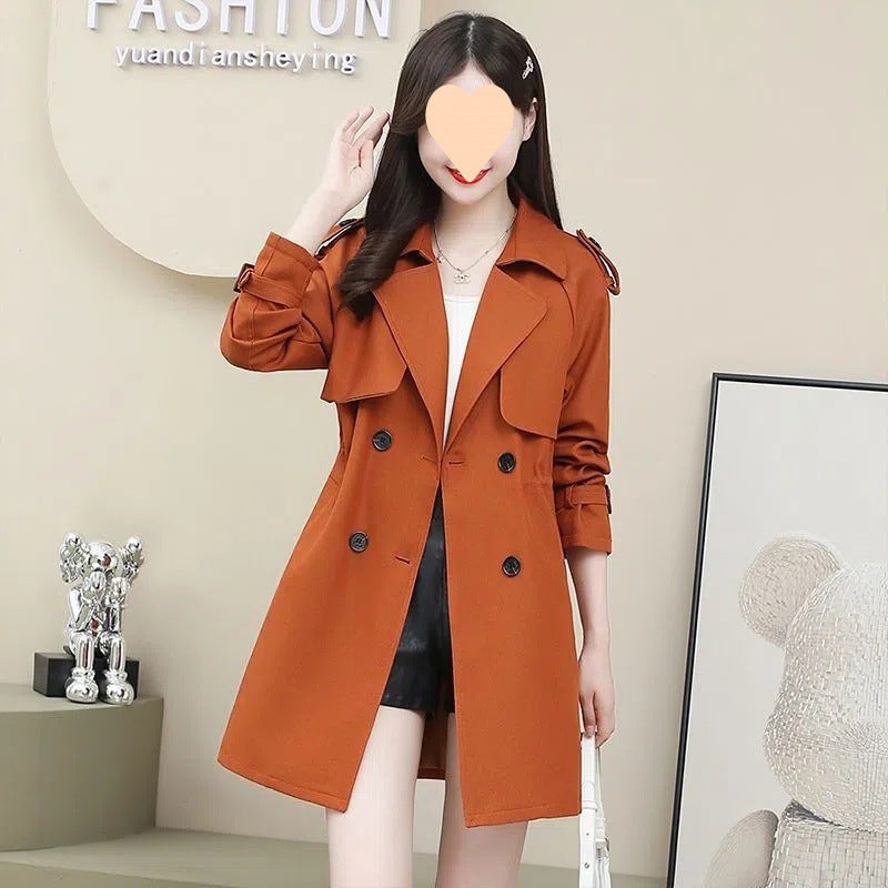 Women's Loose Mid-length Coat Waist Trimming Coat