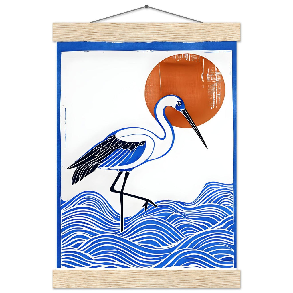 Minimalist Crane Wall Art Poster with Hanger - Japanese Ocean Prints - Modern Home Decor