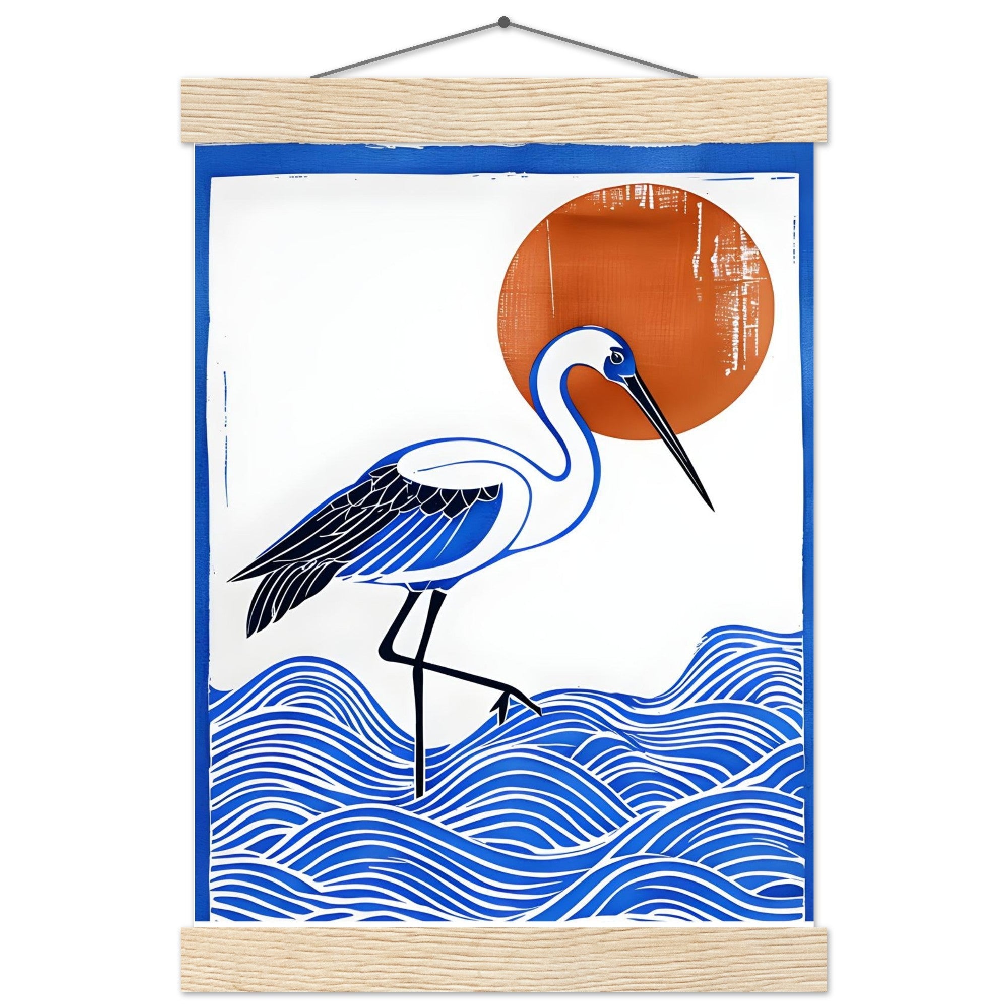 Minimalist Crane Wall Art Poster with Hanger - Japanese Ocean Prints - Modern Home Decor
