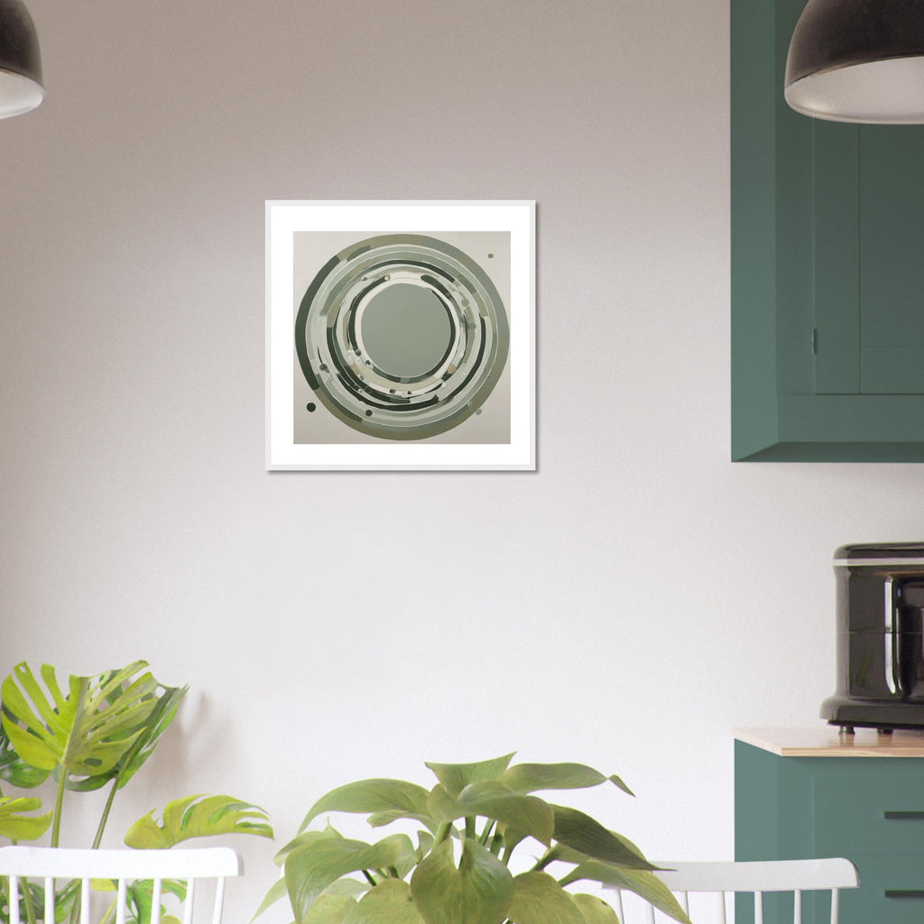 Sage Green Circular Abstract Framed Poster – Minimalist Geometric Wall Art