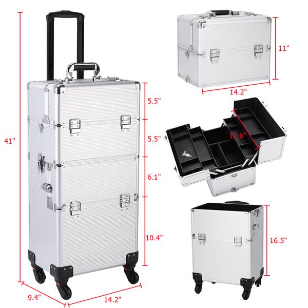 3 in 1 Aluminum Cosmetic Makeup Case Tattoo Box Silver