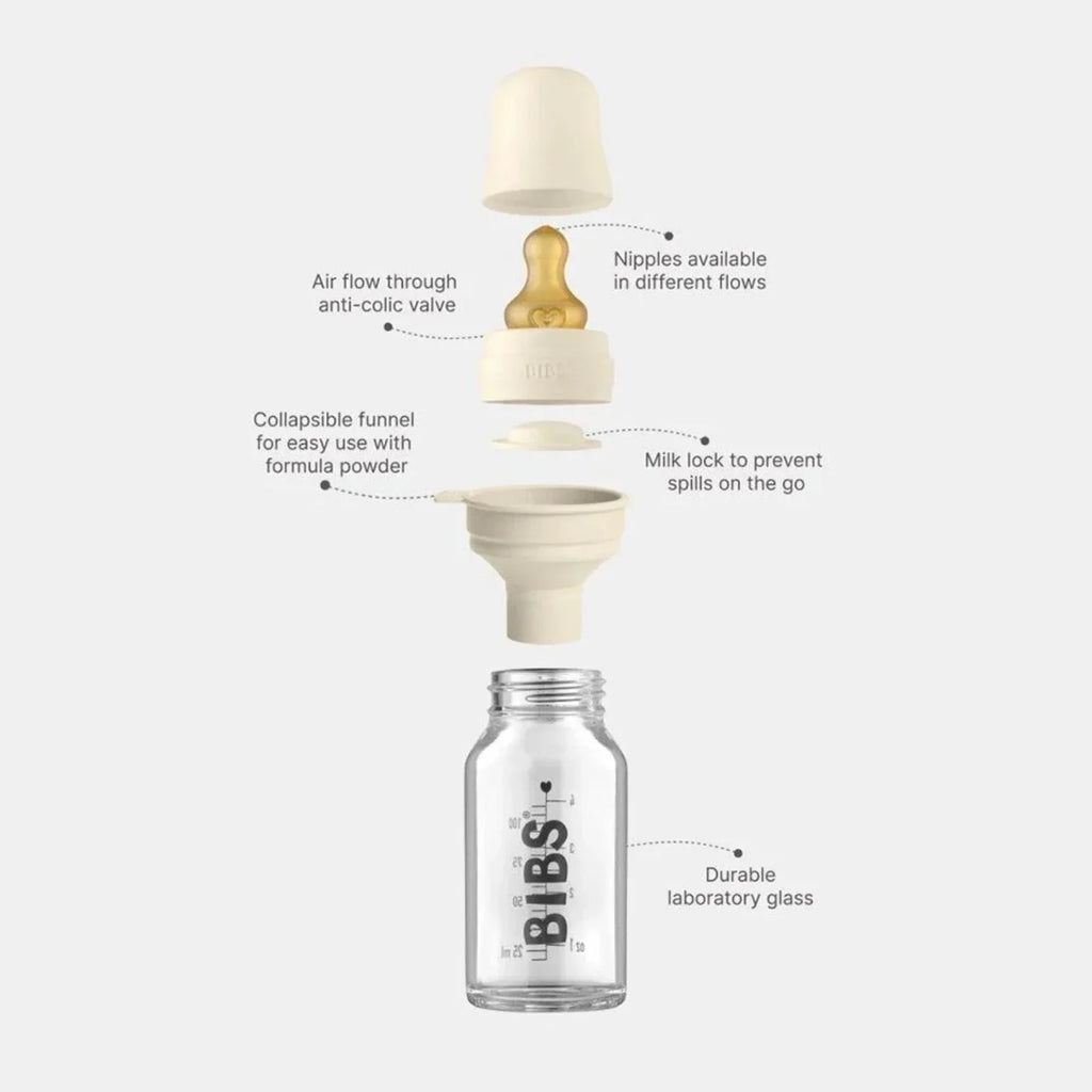 BIBS Baby Glass Bottle Complete Set Latex 110ml - Sage