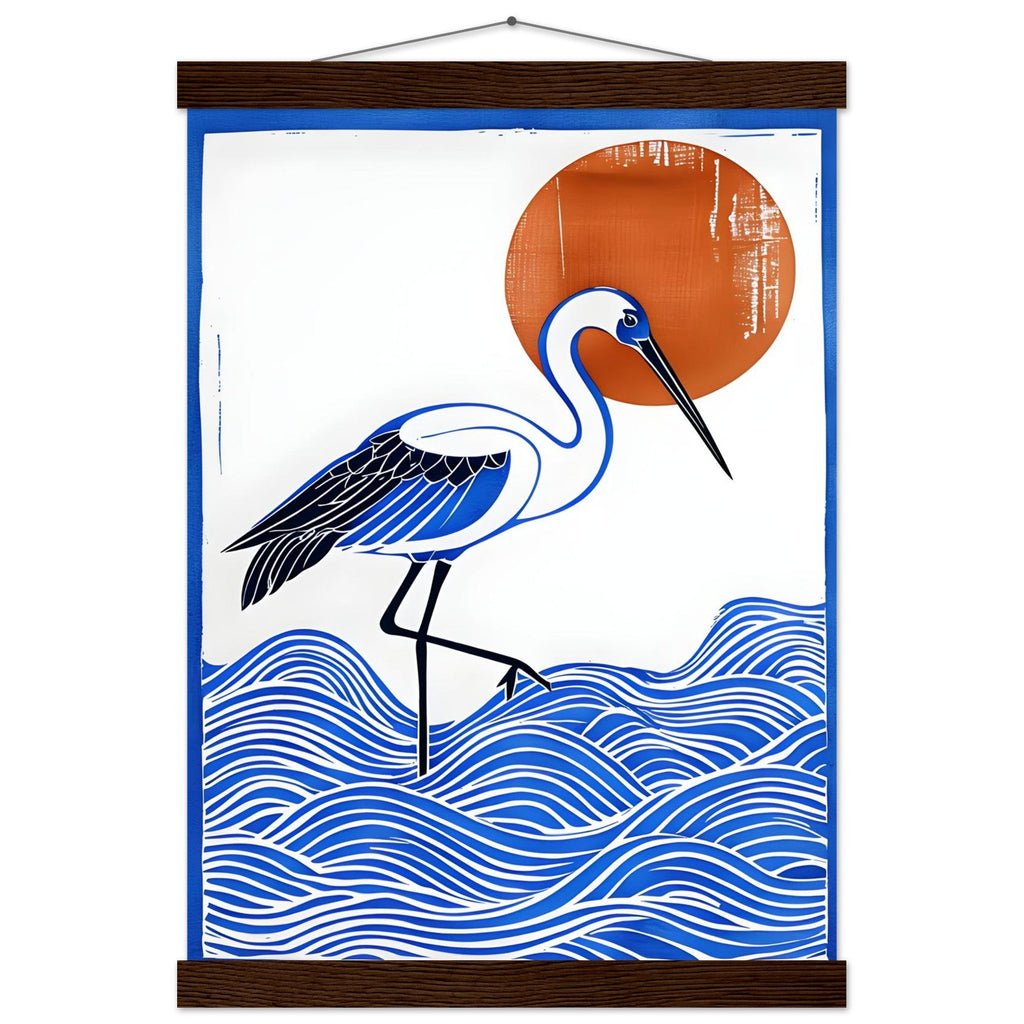 Minimalist Crane Wall Art Poster with Hanger - Japanese Ocean Prints - Modern Home Decor