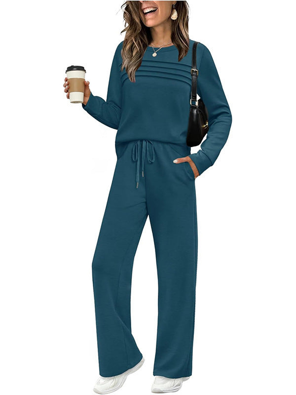 Women's Casual Elastic Waist Trousers Wide-leg Pants