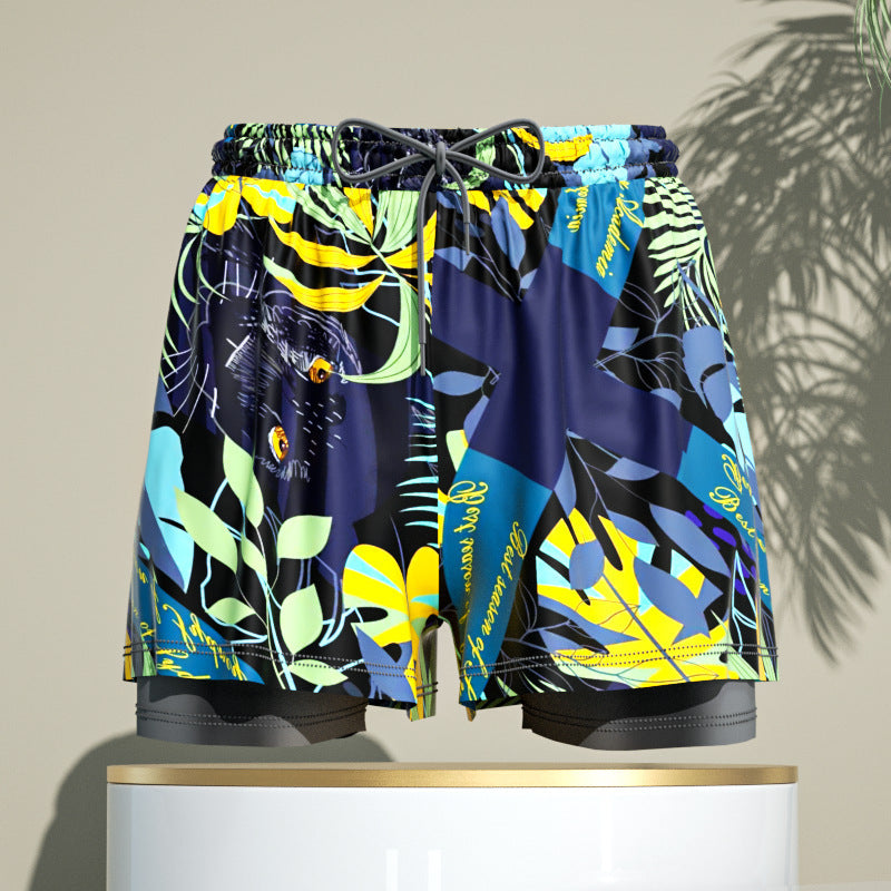 Men's 2-in-1 Breathable Loose Quick Drying Swimming Trunks Swimming Shorts Swimming Pants Flat Corner Pants Beach Pants Hot Spring Swimming Equipment