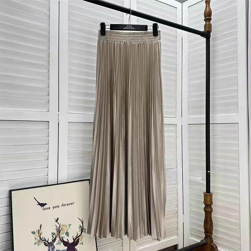 Draped Elastic-waist Versatile Figure-flattering Sophisticated Elegant Solid-color Maxi Skirt