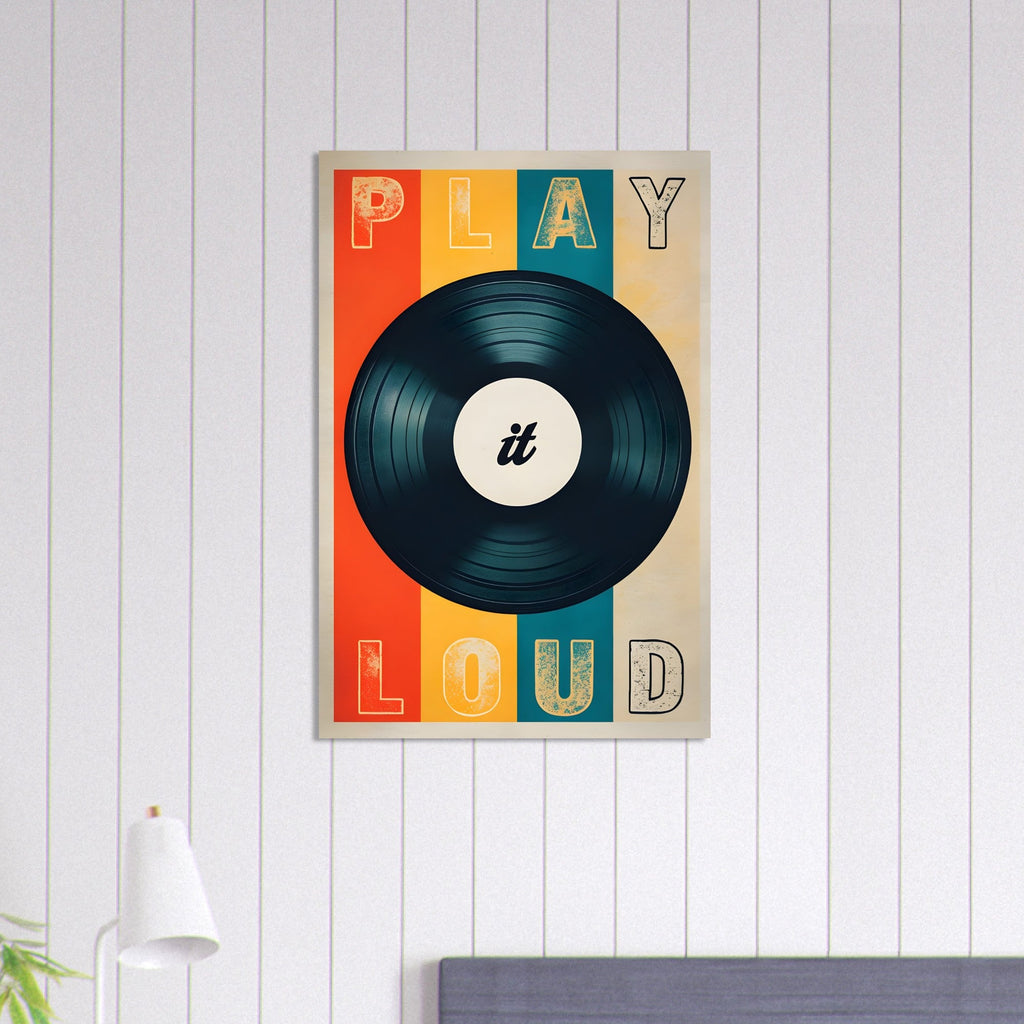 Retro Vinyl Record Wall Art Poster – ‘Play It Loud’ Music Decor