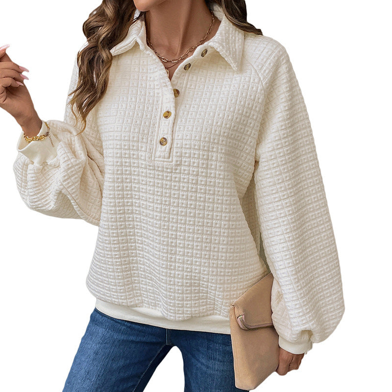 Women's Texture Polo Collar Solid Color Thickened Sweater