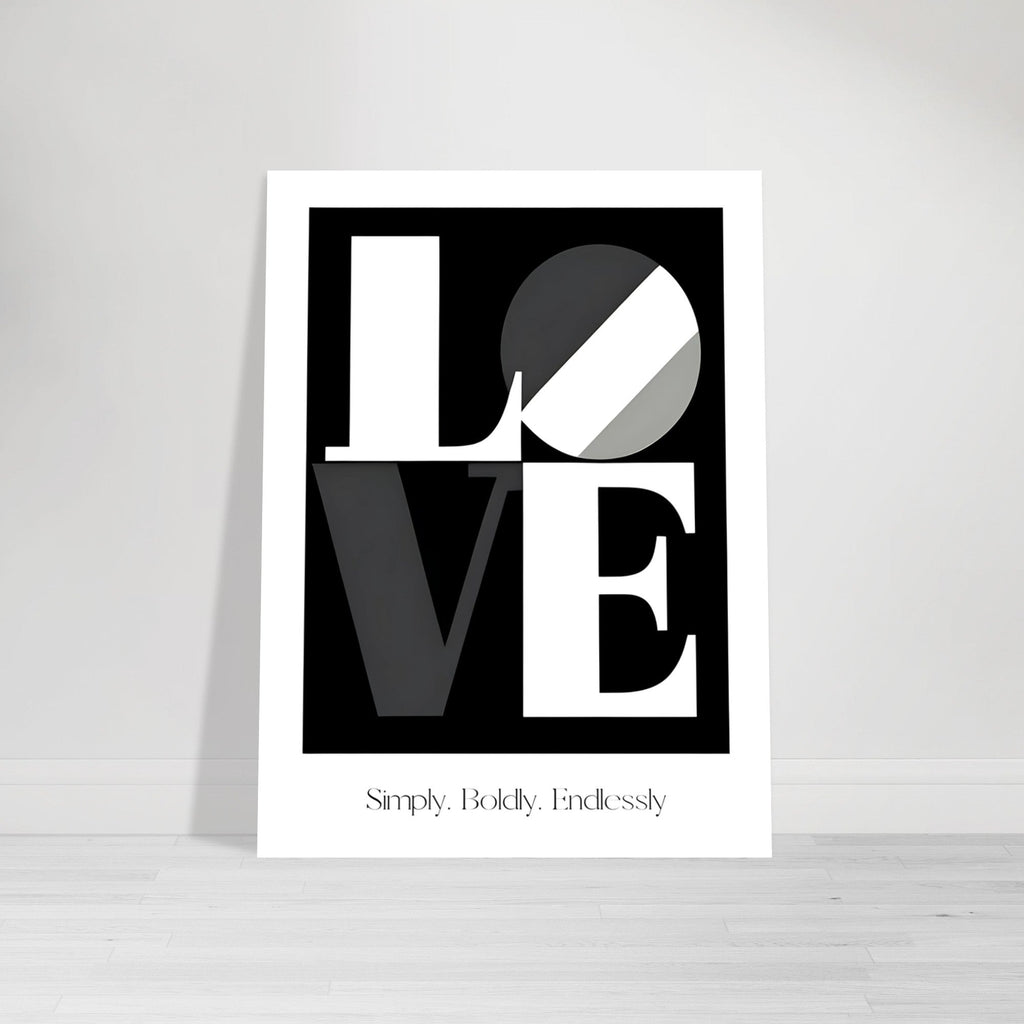 Modern LOVE Typography Wall Art – Bold Black and White Poster, Minimalist Monochrome Print, Romantic Home Decor Gift