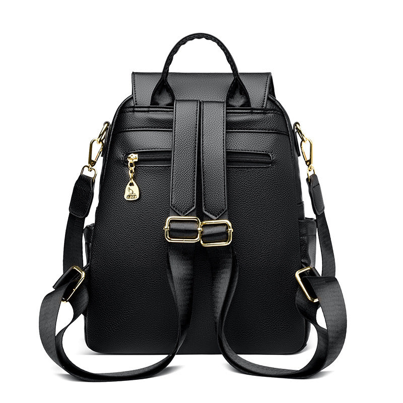 New Genuine Leather With Pendant High-value Female Student Travel Backpack
