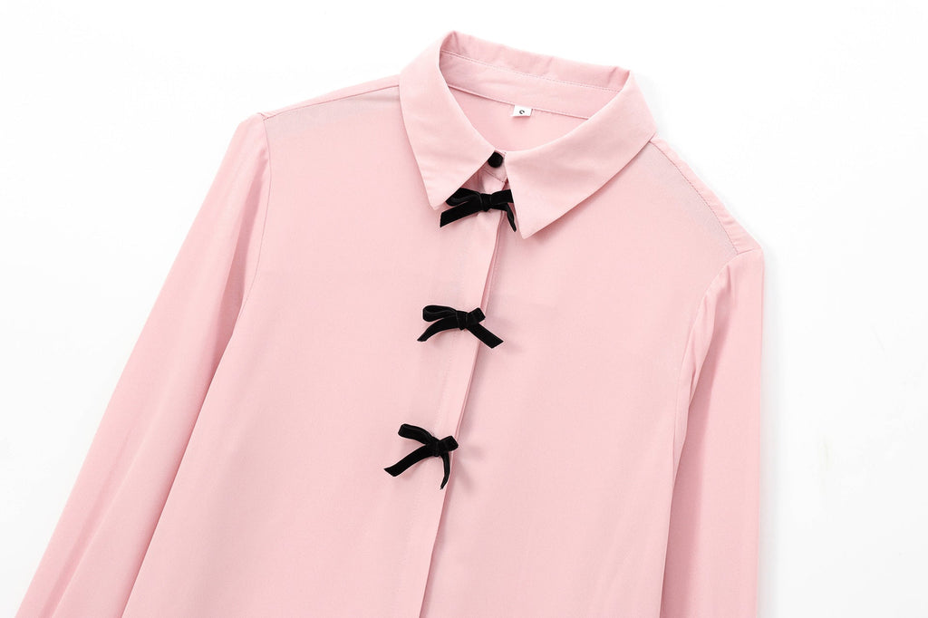 Autumn Beauty Outfit Velvet Bow Decorated Shirt