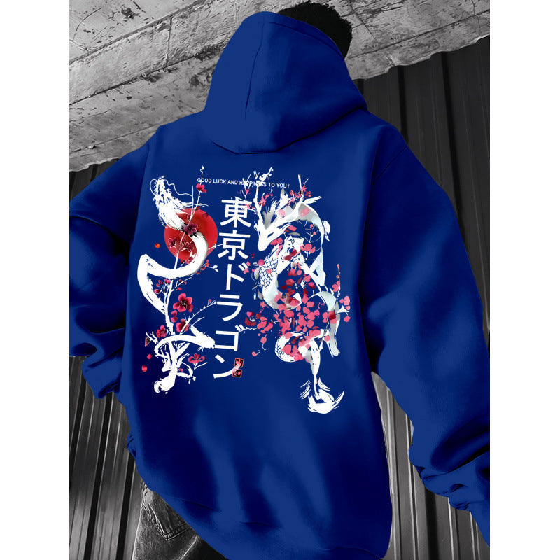 Japanese-style Pattern Hoodie, Light Gray Pullover