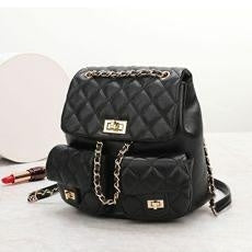 First Layer Cowhide Rhombus Chain Backpack Advanced Texture All-matching