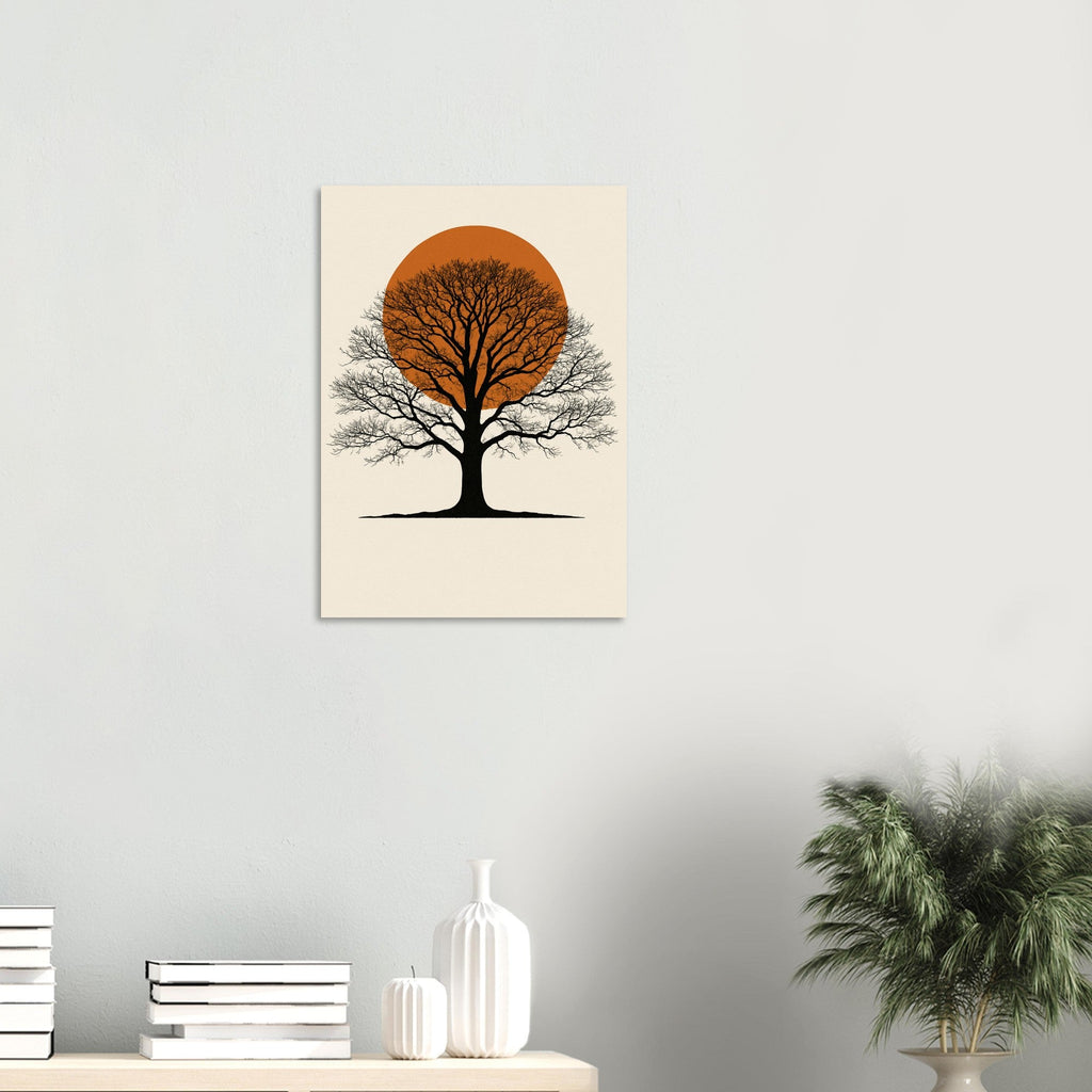 Oak Tree Sunset Wall Art – Minimalist Botanical Print, Earth Tone Nature Decor