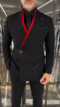 Fake Double-Layered Red Inside Jacket With Chain