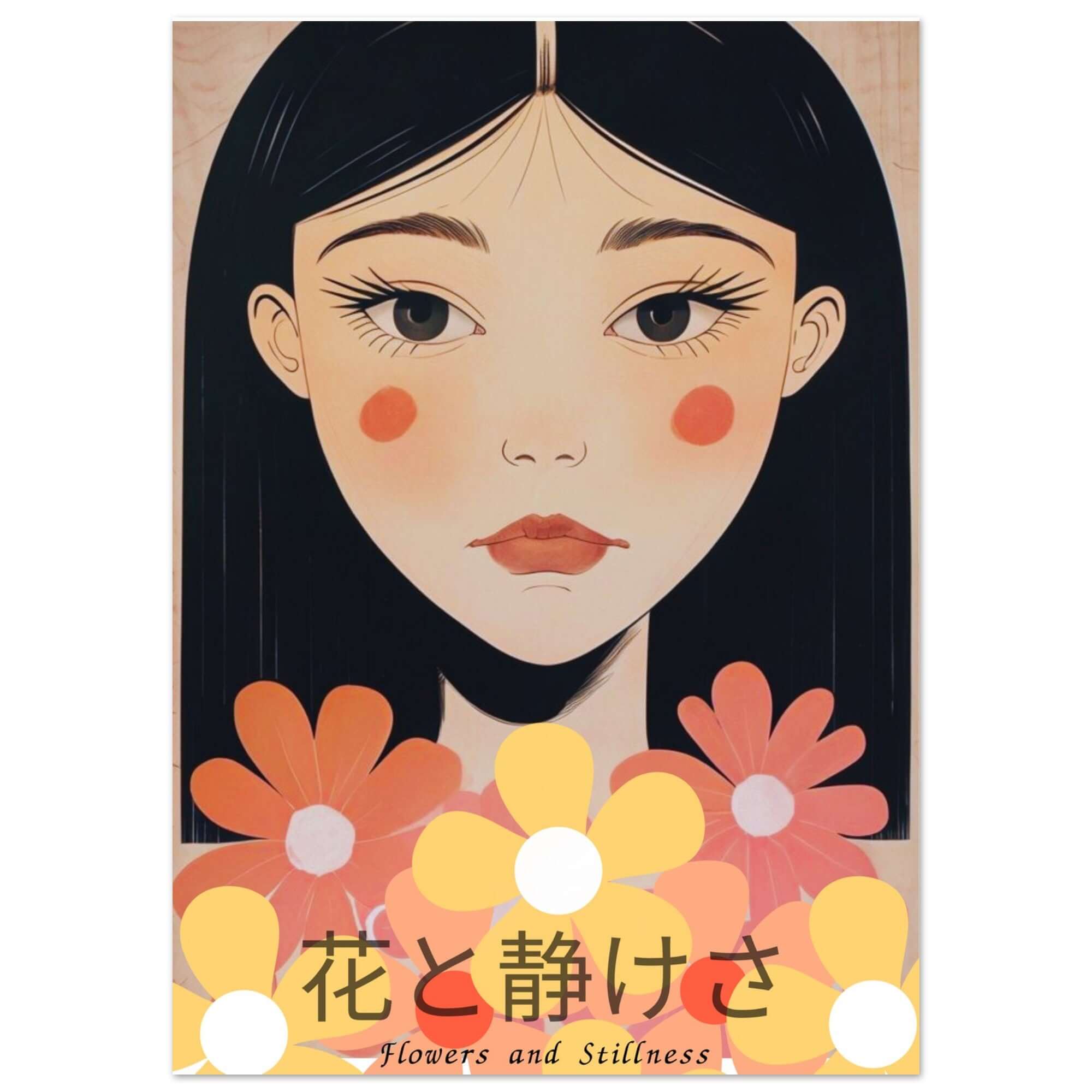 Flowers & Stillness: Japanese Portrait Art Print - Stunning Matte Poster for Home Decor