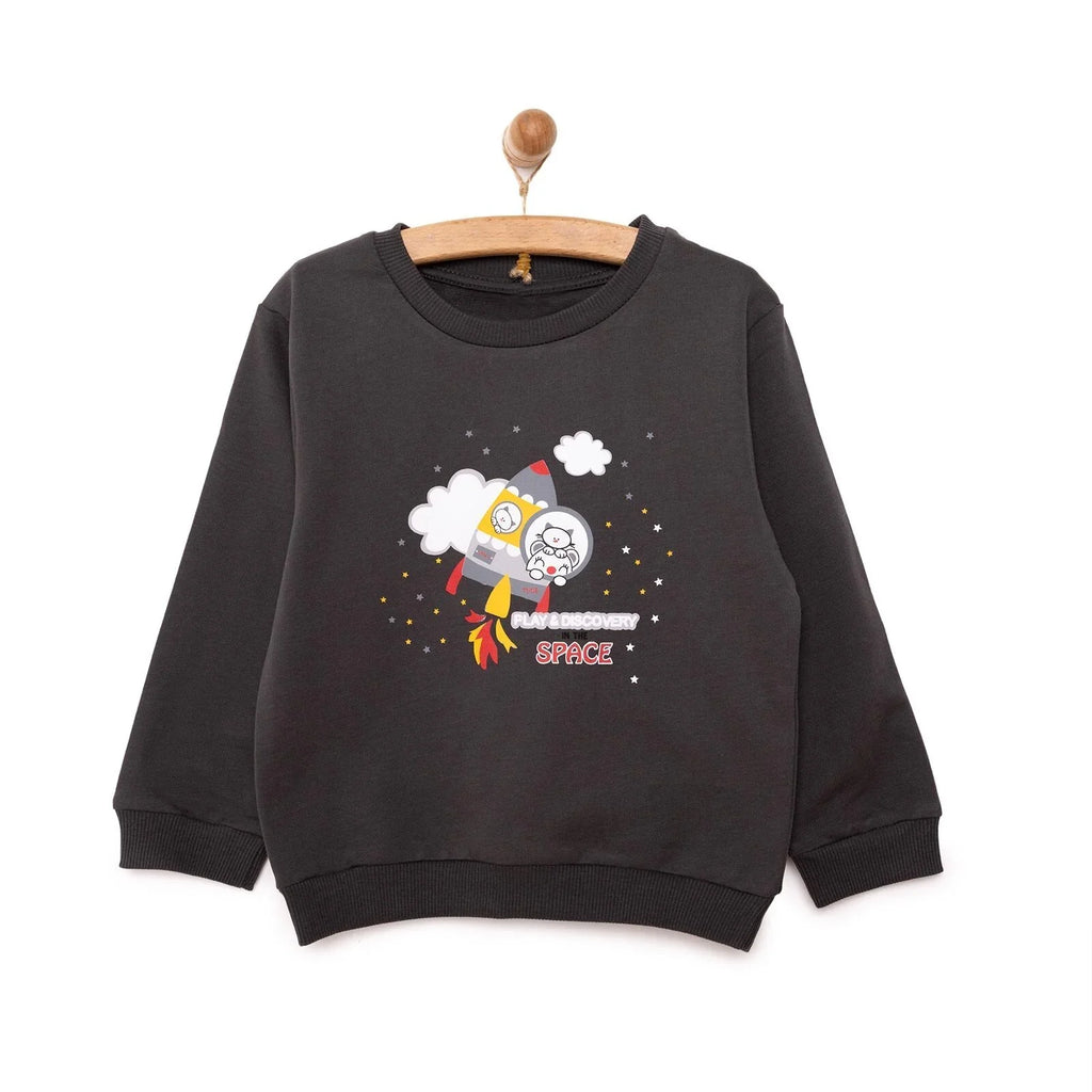 HelloBaby Basic Low Raised Lion Printed Sweatshirt - Dark Grey
