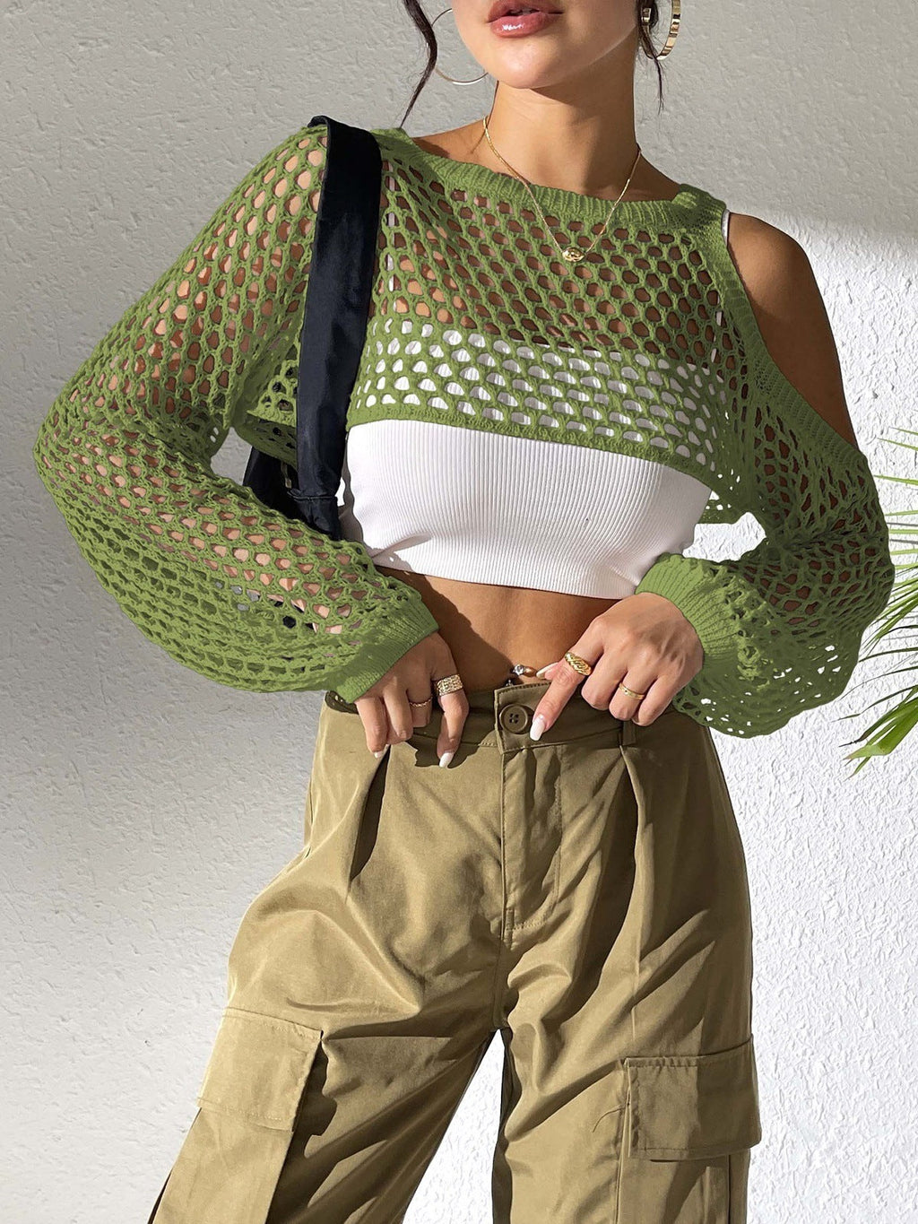 Sexy Navel Hollowed Leisure Mesh Shirt