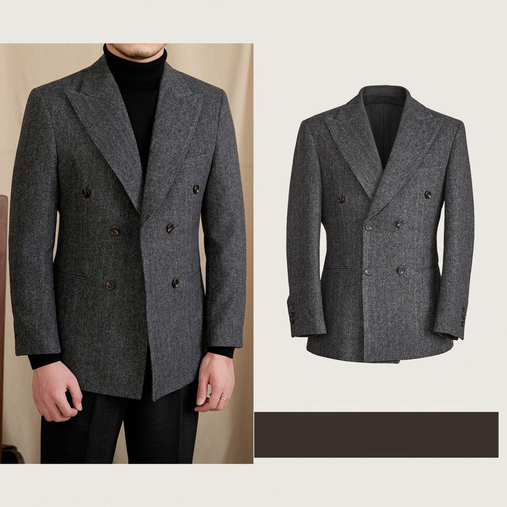 Men’s Tailored Wool-blend Herringbone Double-breasted Suit Jacket