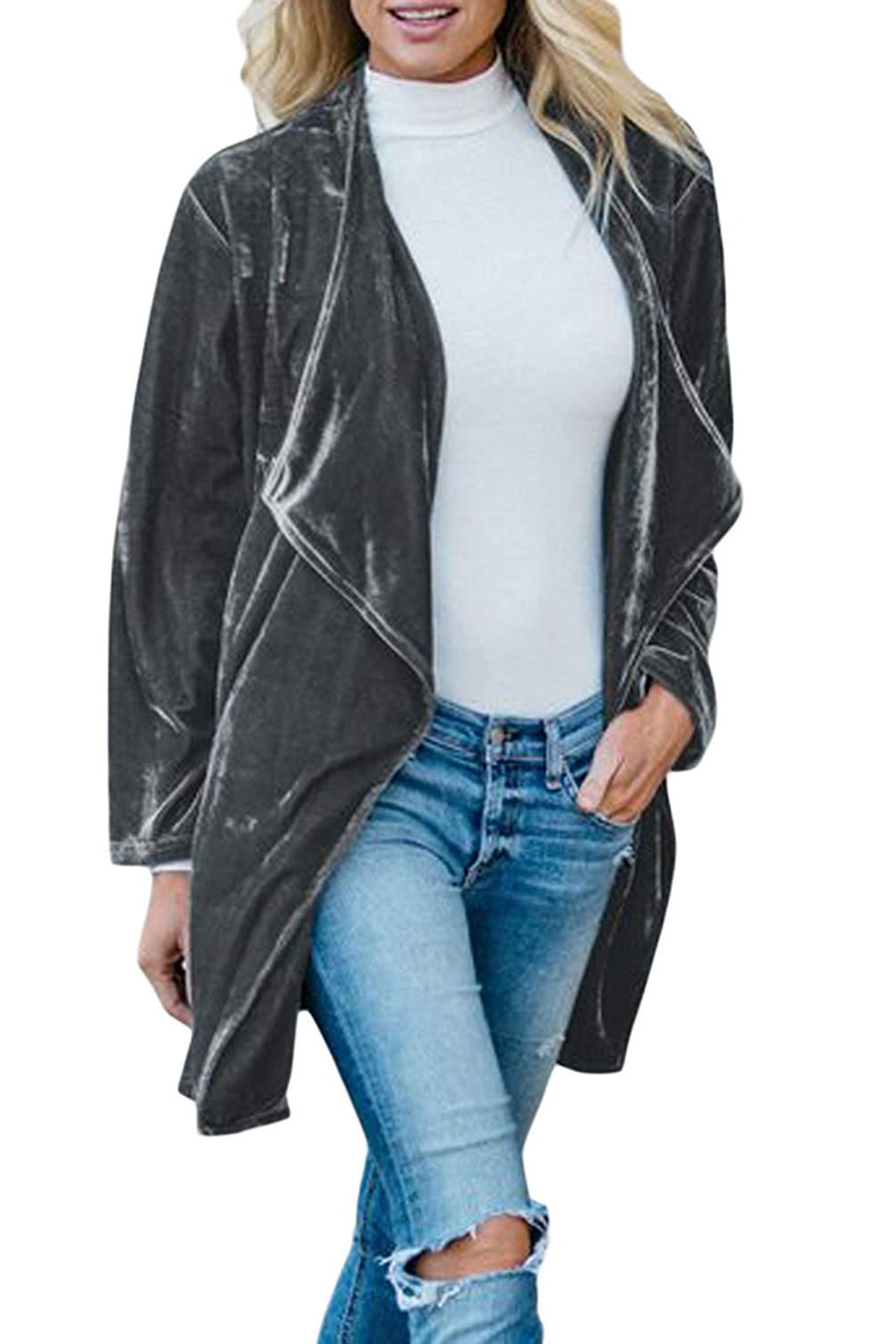 New European And Beautiful Casual Gold Velvet Long Trench Coat