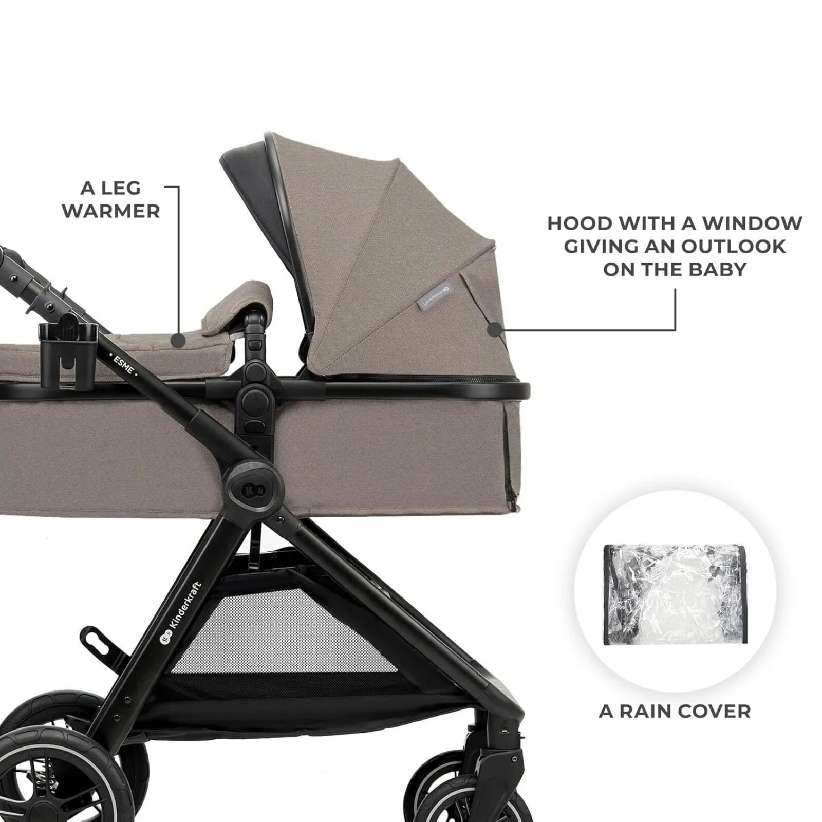 Kinderkraft Esme 3-in-1 Travel System with Mink Pro Car Seat - Sand Beige