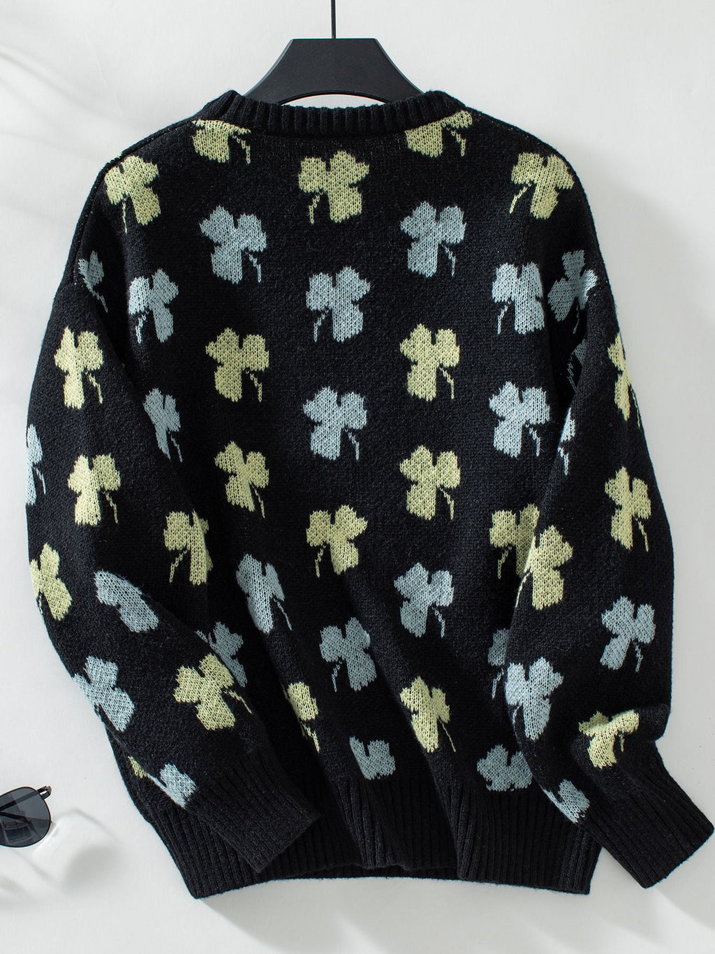 Women's Clover Jacquard Pullover Sweater - Textured Knit Round Neck