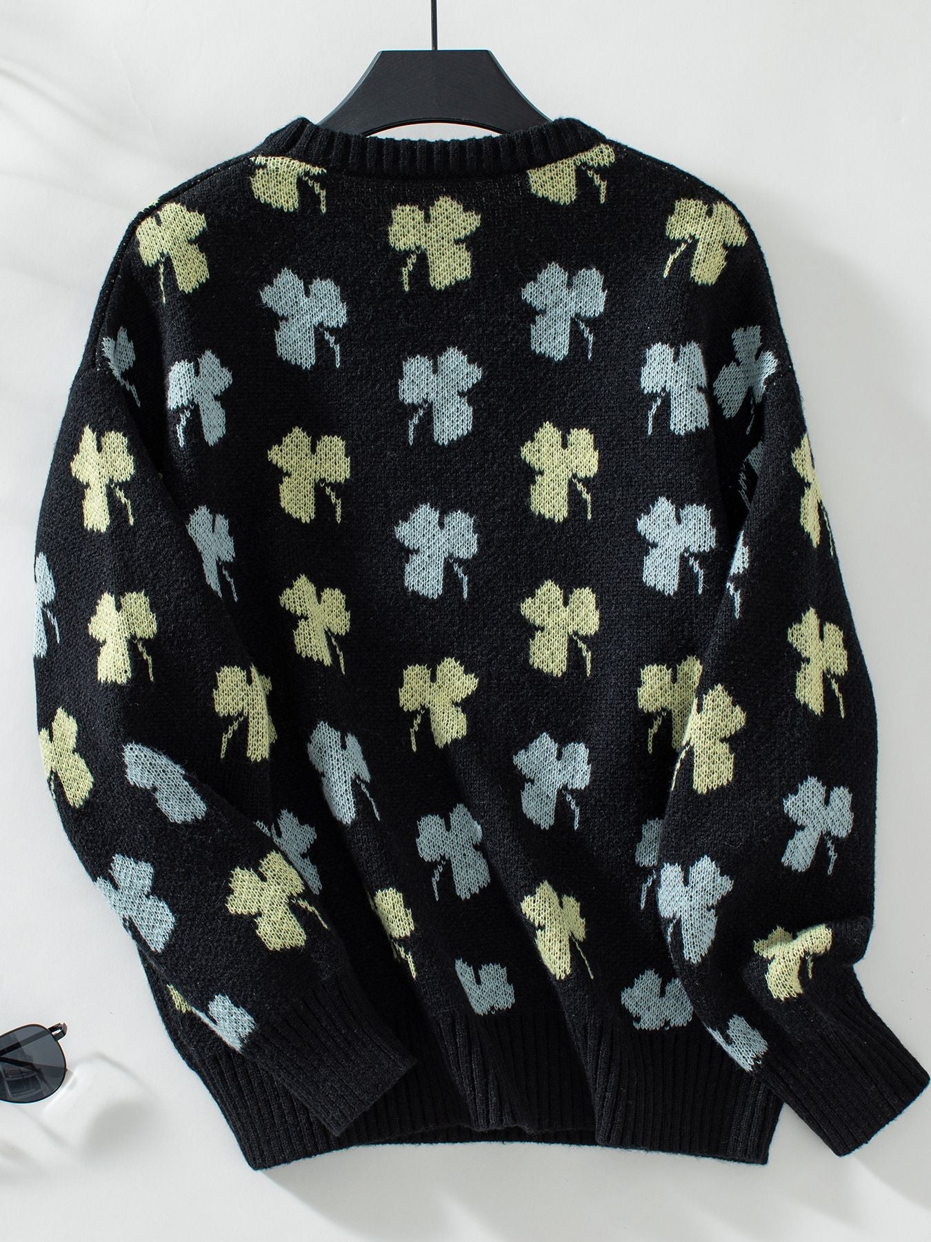 Women's Clover Jacquard Pullover Sweater - Textured Knit Round Neck