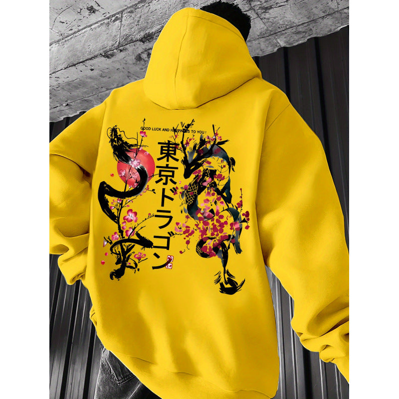 Japanese-style Pattern Hoodie, Light Gray Pullover