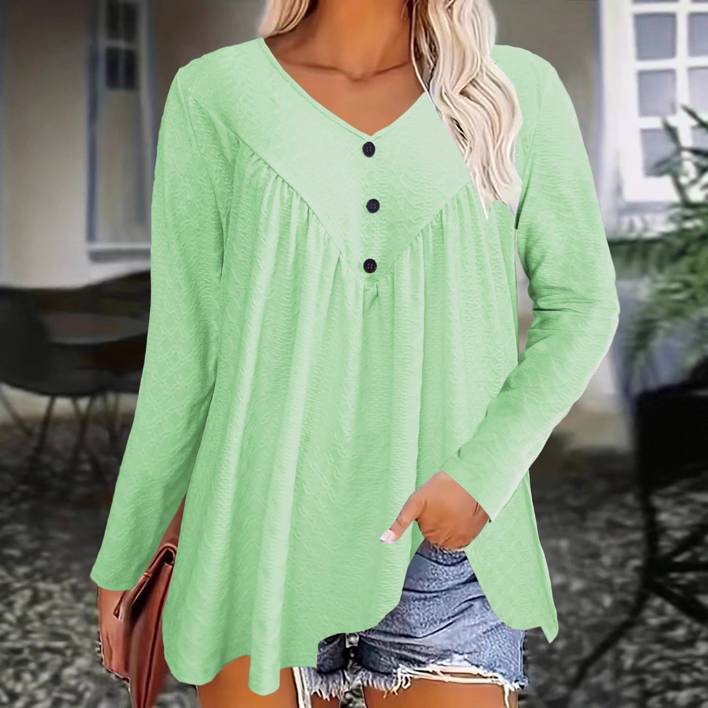 Women's Long Sleeve Casual V Neck Top