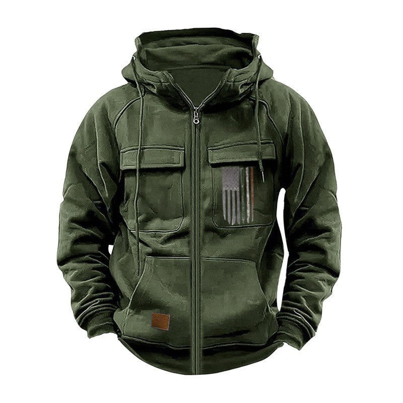 Printed Loose Zip Casual Hooded Sweatshirt