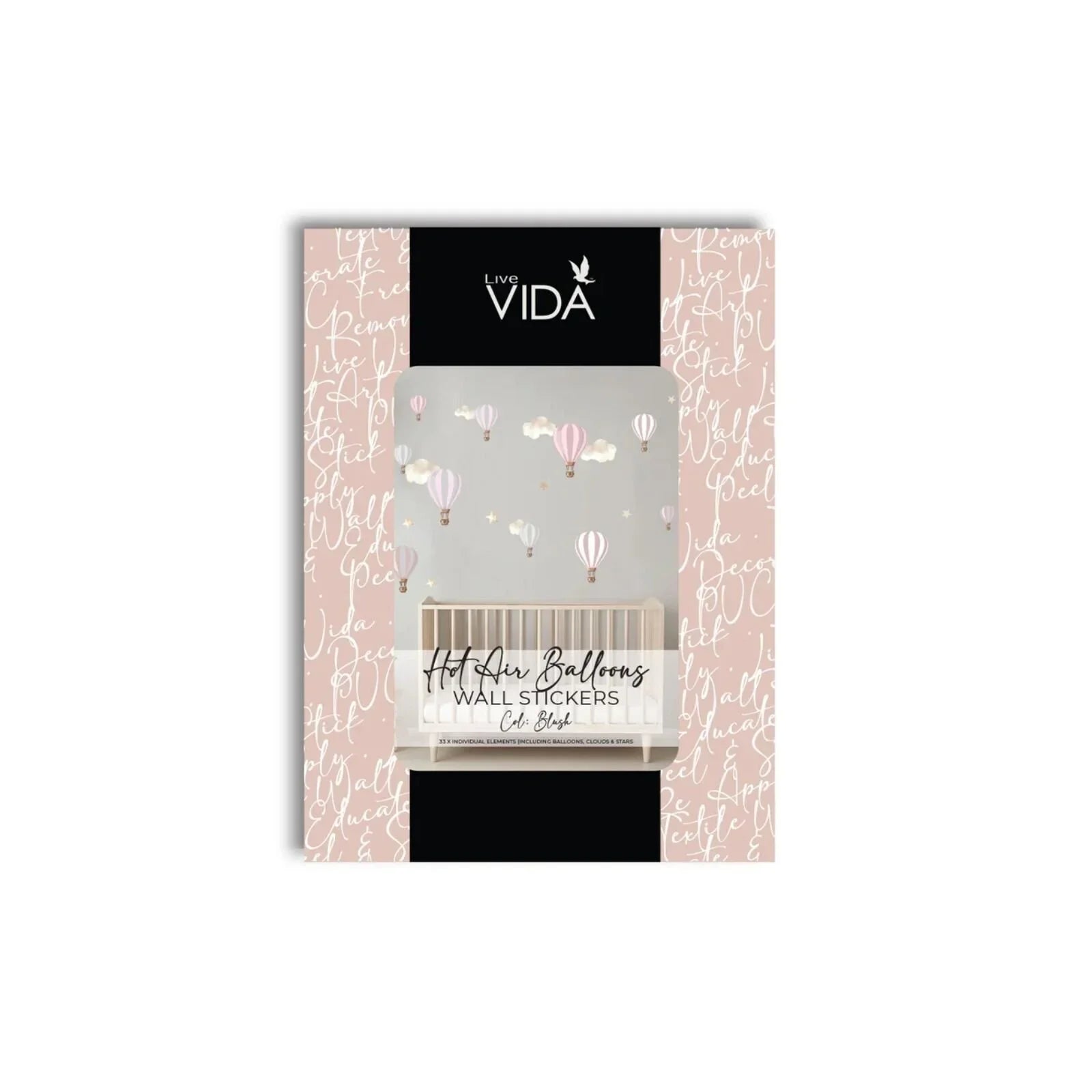 Live Vida Hot Air Balloons Wall Stickers A4 - Pink & Grey