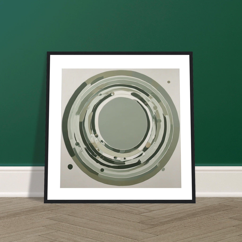 Sage Green Circular Abstract Framed Poster – Minimalist Geometric Wall Art