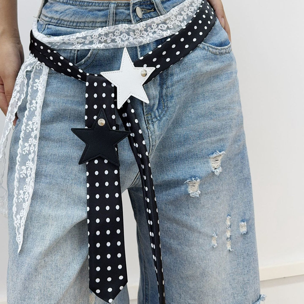 Polka-dot Silk Scarf Beltearly Autumn Styling With Denim Vintage Vibe