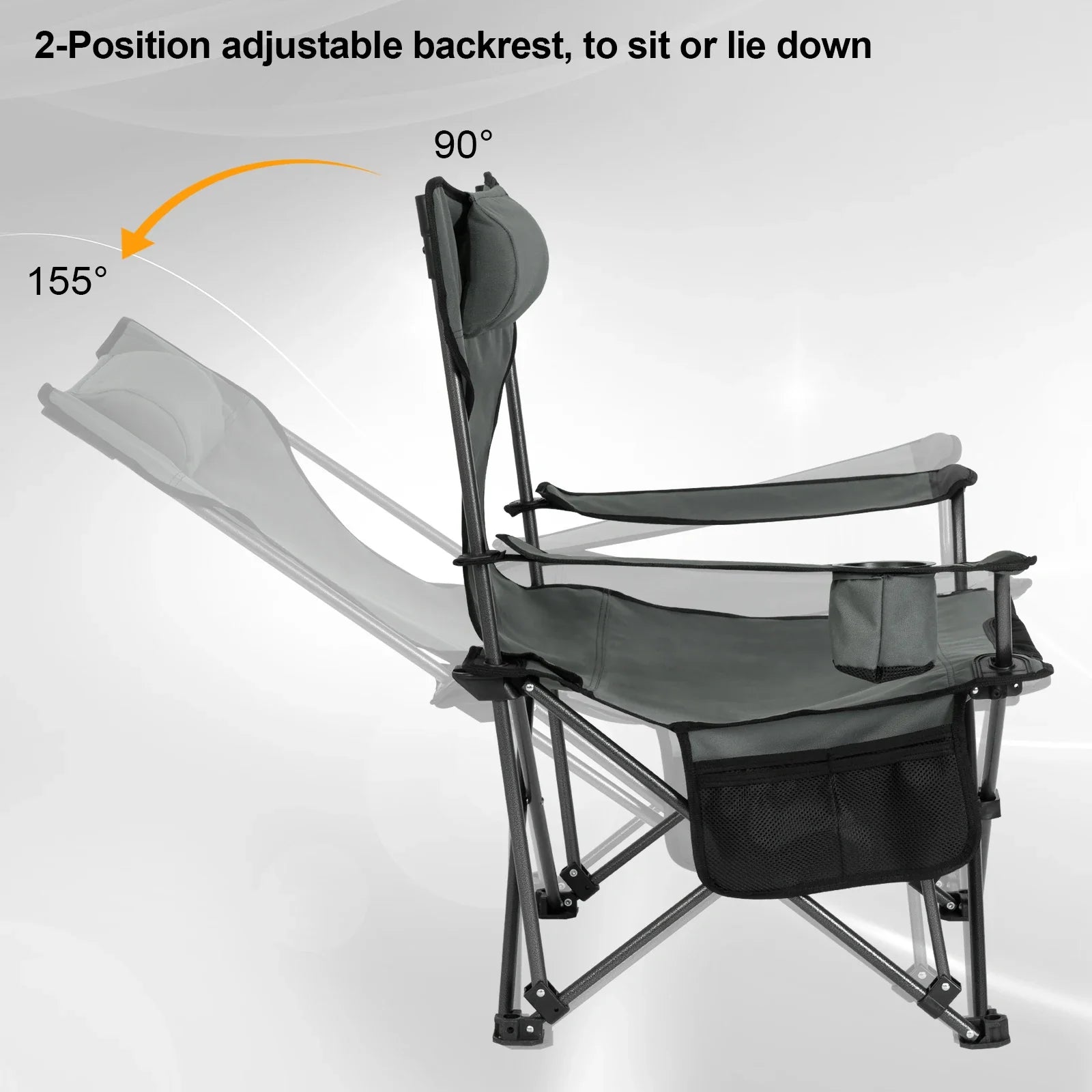Folding Camping Chair  Lightweight Outdoor Chair Fishing Chair with Headrest Cup Holder Storage Carry Bag for Hiking Picnic Beac