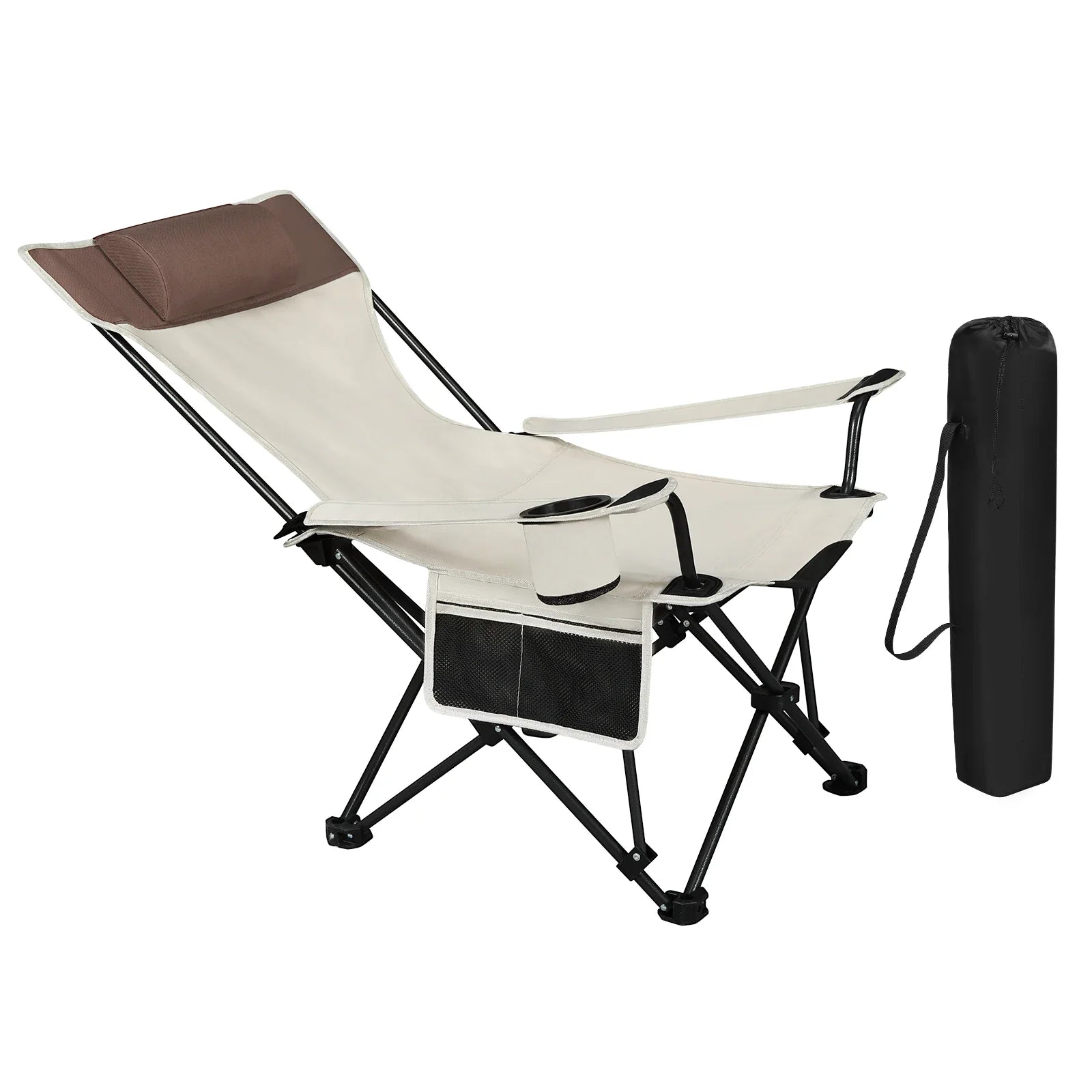 Folding Camping Chair  Lightweight Outdoor Chair Fishing Chair with Headrest Cup Holder Storage Carry Bag for Hiking Picnic Beac