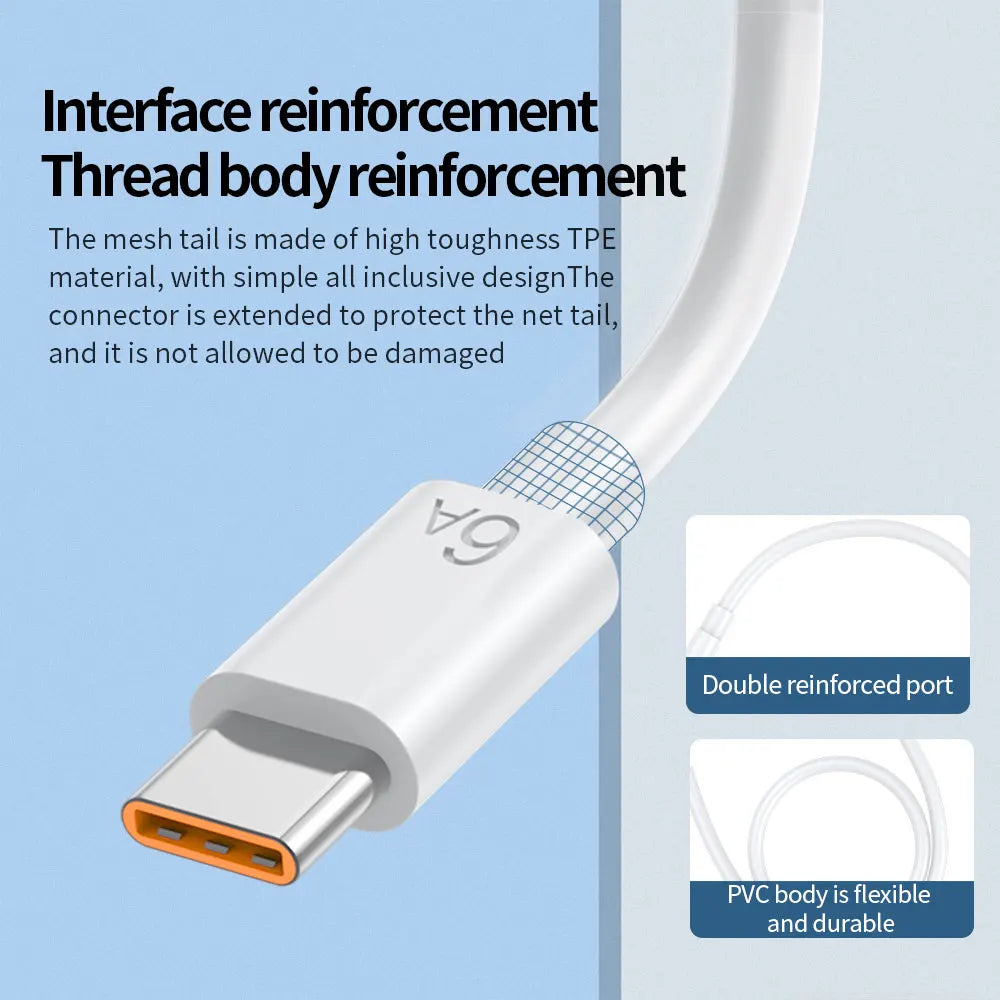 66W 6A USB Type C Cable Super-fast Cables For Huawei Xiaomi Mi 12 11 10 Pro Poco Fast Charging USB C Charger Cable Data Cord