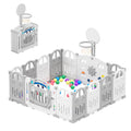 UBRAVOO Foldable Baby Playpen with Basketball Hoop & 50Pcs Coloured Pit Balls,  Toddler and Baby Play pen  fence, 14-Panel