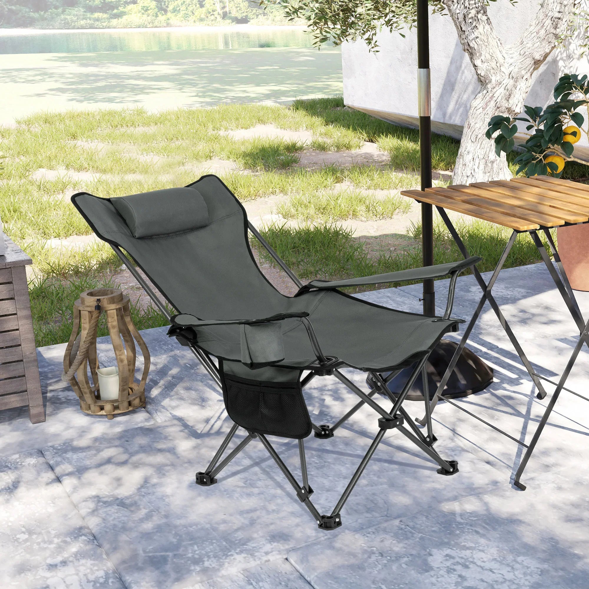 Folding Camping Chair  Lightweight Outdoor Chair Fishing Chair with Headrest Cup Holder Storage Carry Bag for Hiking Picnic Beac