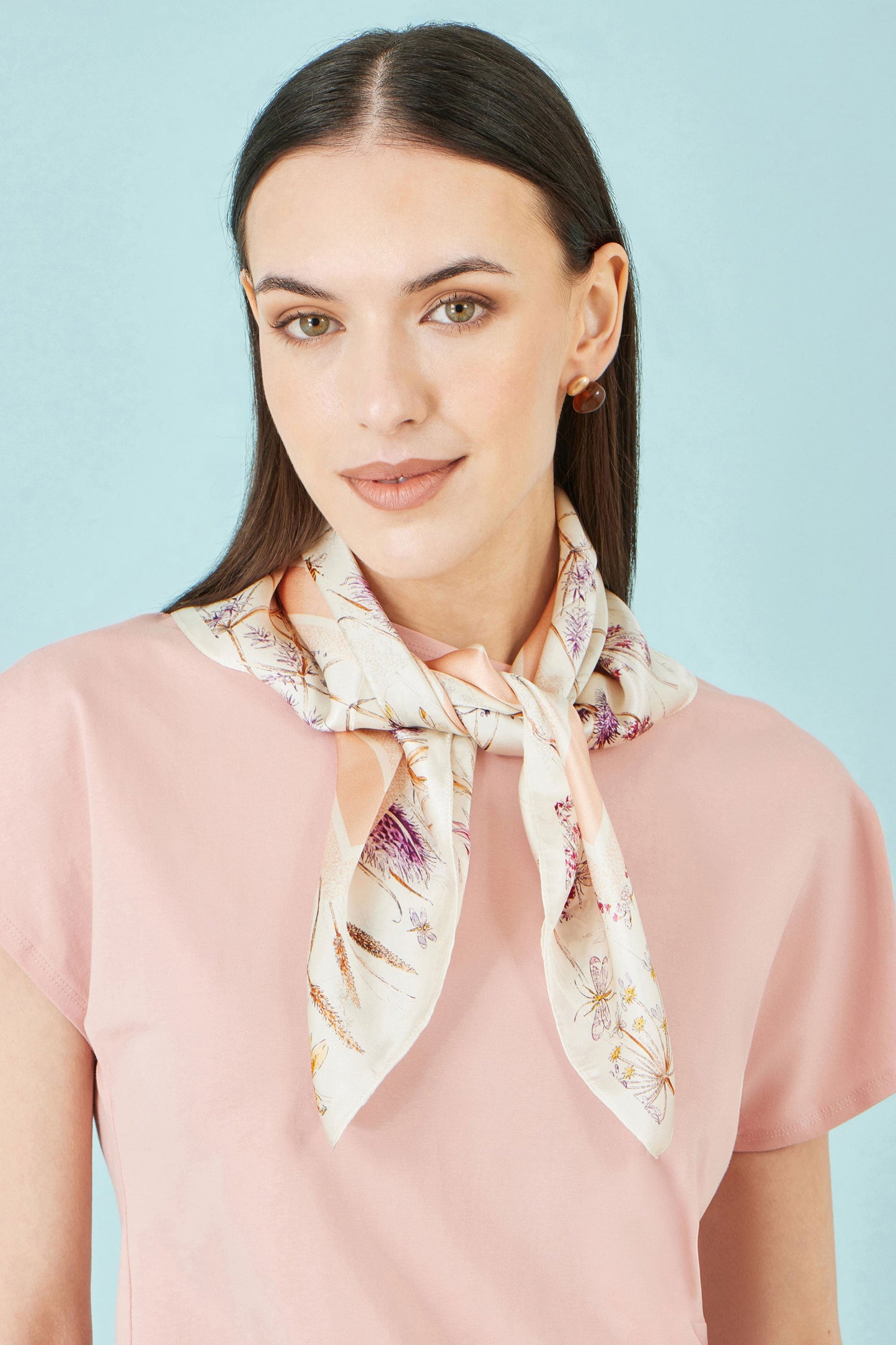 Yumi Ivory 100% Silk Delicate Floral Print Scarf